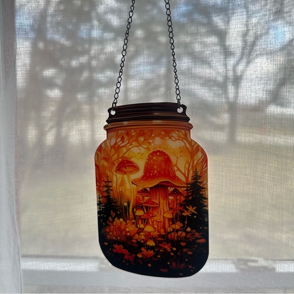 Mushroom Fantasy Painted Acrylic Mason Jar Suncatcher
Hanging Cottage Home Decor - Picture 5 of 10